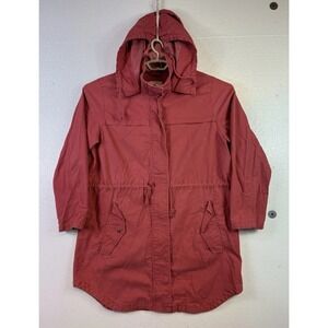 Old Navy Anorak Jacket Hooded Womens Sz XL Coral Red Utility Drawstring Waist
